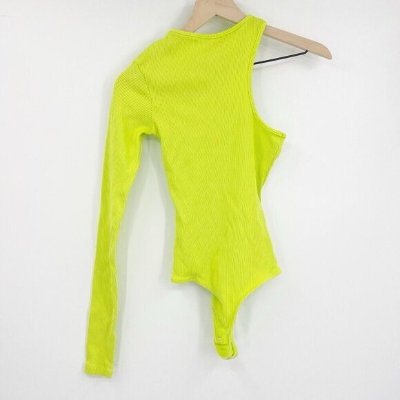Agolde Bea Bodysuit XS Citron Neon Green Cutout Asymmetrical Thong - Picture 5 of 8
